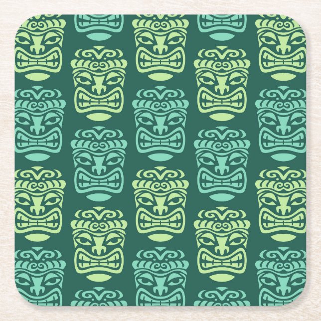 Retro Tiki Beach Bar Pattern Square Paper Coaster (Front)