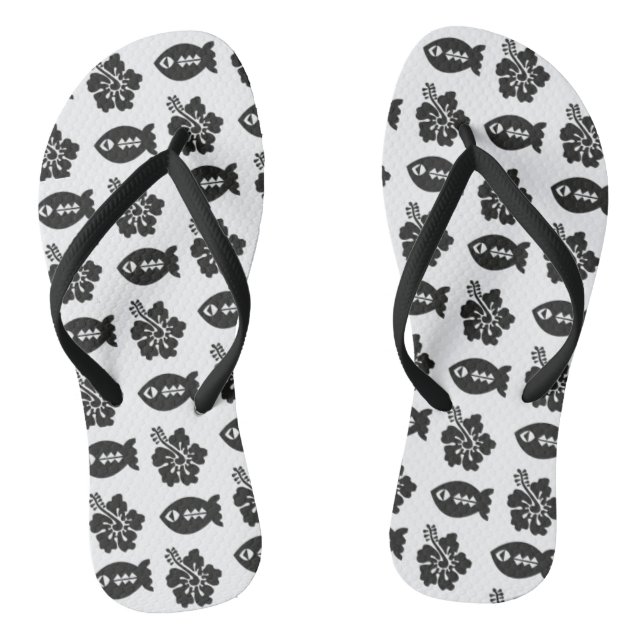 Retro Tiki Black and White Pattern Jandals (Footbed)