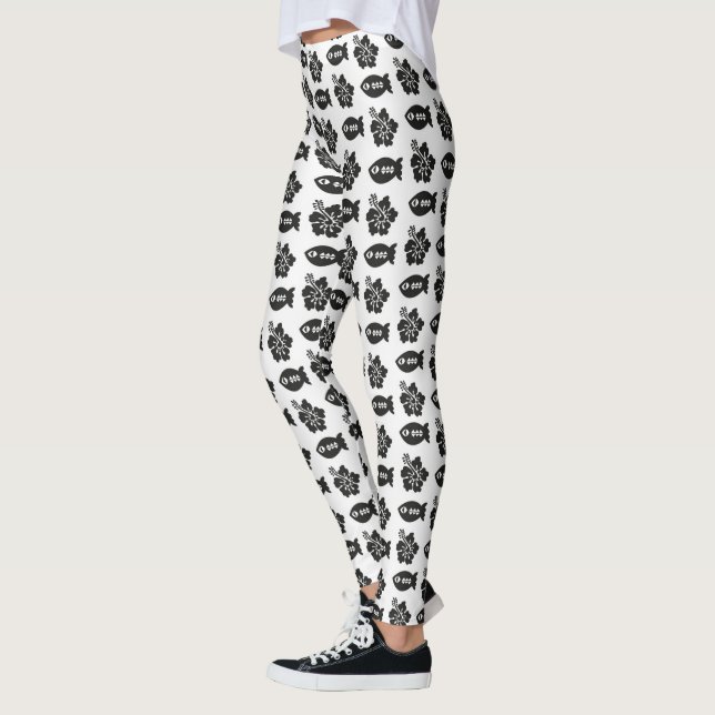 Retro Tiki Black and White Pattern Leggings (Left)