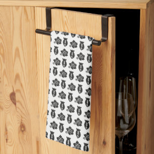 Retro Tiki Black and White Pattern Tea Towel