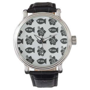 Retro Tiki Black and White Pattern Watch
