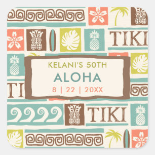 Retro Tiki Party Tropical Aloha Birthday Square Sticker