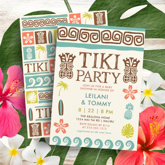 Retro Tiki Party Tropical Beach Surf Baby Shower Invitation (Creator Uploaded)