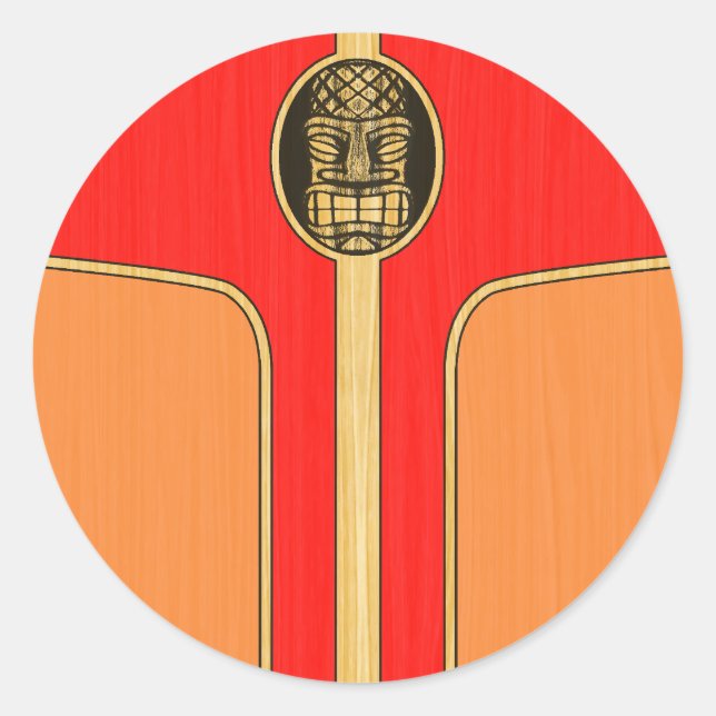 Retro Tiki Surfboard Classic Round Sticker (Front)