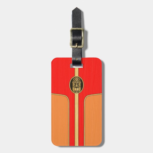 Retro Tiki Surfboard Luggage Tag (Front Vertical)