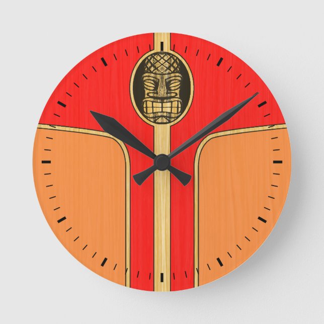 Retro Tiki Surfboard Round Clock (Front)