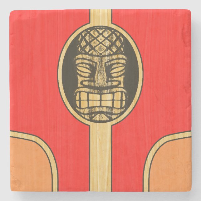 Retro Tiki Surfboard Stone Coaster (Front)