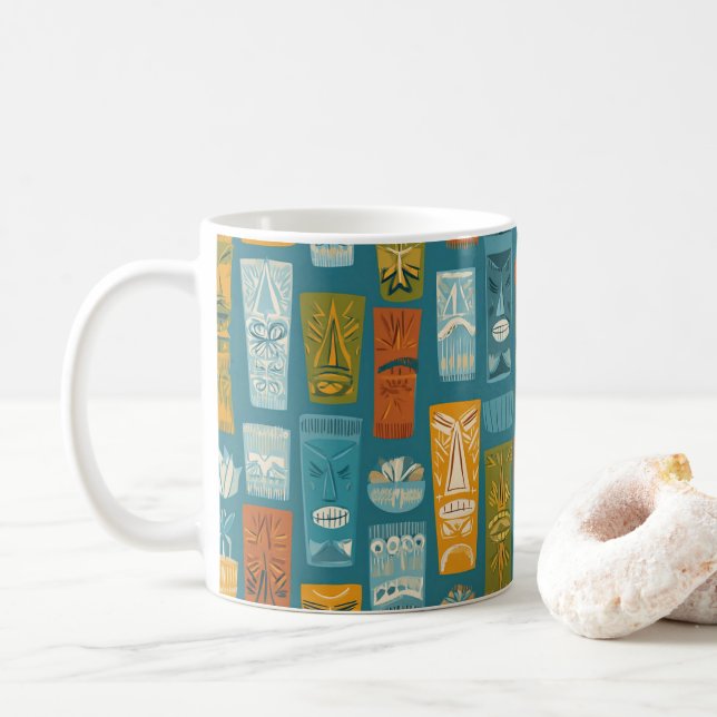Retro Tiki Totems Coffee Mug (With Donut)