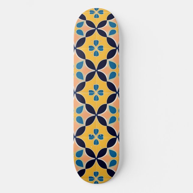 🎨 Retro Tile Glow 🌈 Colourful Geometric Skateboard (Front)