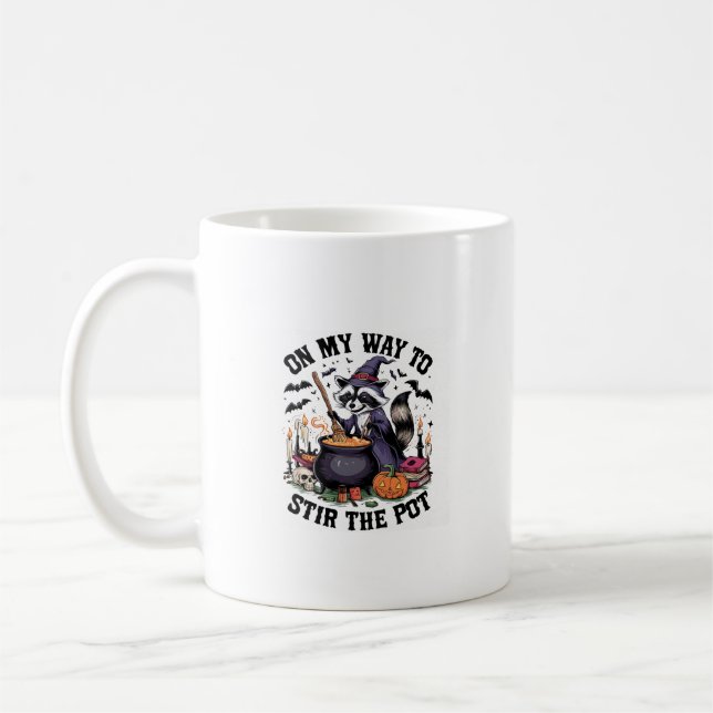 Retro Time To Stir The Pot Funny Racoon Witch Hal Coffee Mug (Left)