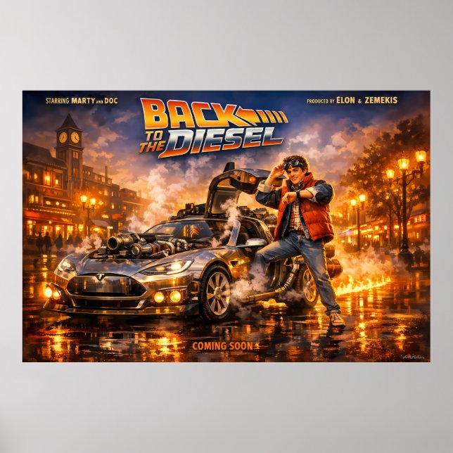 Retro Time-Travel Night Adventure Poster (Front)