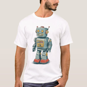 Retro Tin Robot — 1950s Cartoon Mech with Red Boot T-Shirt