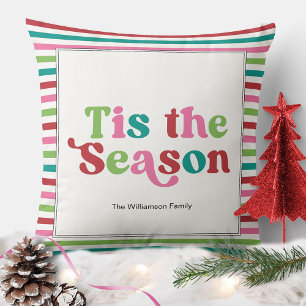 Retro Tis the Season Bright Holiday Christmas Cushion