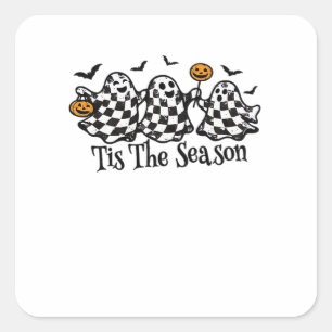 Retro Tis The Season Checkered Halloween Square Sticker