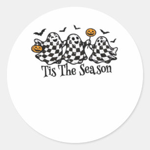 Retro Tis The Season Chequered Halloween Classic Round Sticker