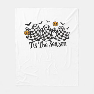 Retro Tis The Season Chequered Halloween Fleece Blanket