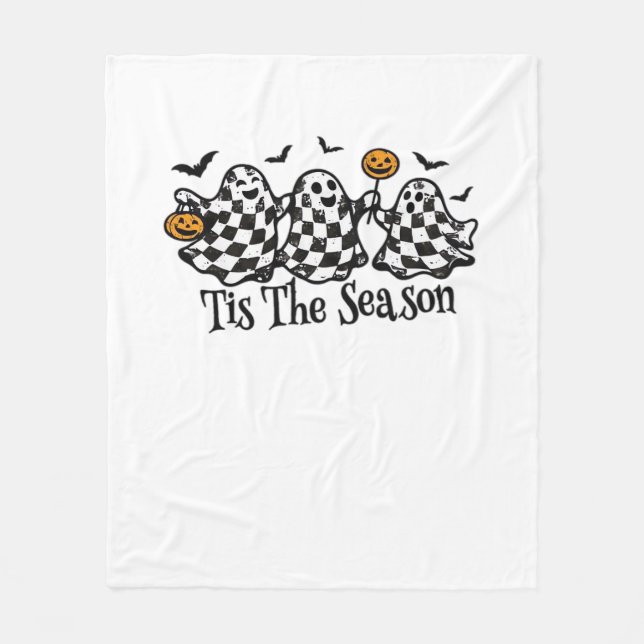 Retro Tis The Season Chequered Halloween Fleece Blanket (Front)