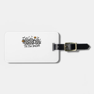 Retro Tis The Season Chequered Halloween Luggage Tag
