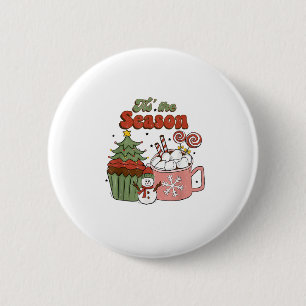 Retro Tis The Season Christmas Tree Coffee Snowman 6 Cm Round Badge