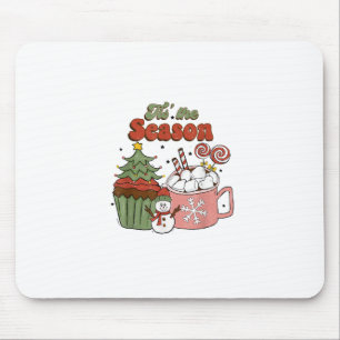 Retro Tis The Season Christmas Tree Coffee Snowman Mouse Pad
