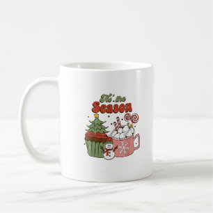 Retro Tis The Season Christmas Tree Coffee Snowman Mug