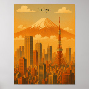 Retro Tokyo Artwork Vintage Japan Cityscape Travel Poster
