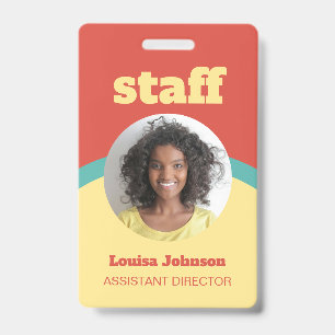 Retro Tomato Red Yellow Round ID Photo Staff Badge