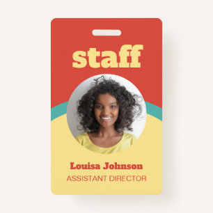 Retro Tomato Red Yellow Round ID Photo Staff ID Badge