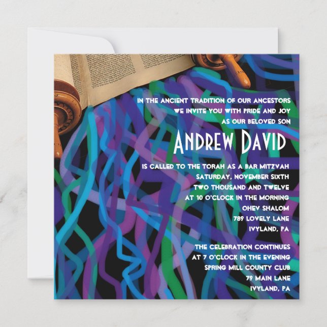 Retro Torah Bar Bat Mitzvah Invitation (Front)