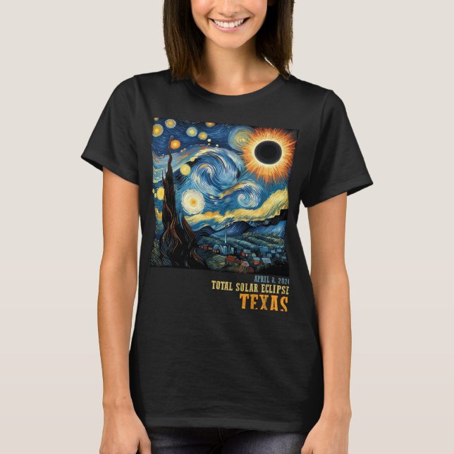 Retro Total Solar Eclipse 2024 Texas For Men Women T-Shirt (Front)