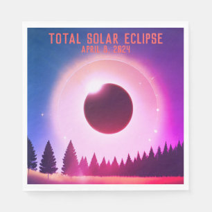 Retro Total solar eclipse April 8, 2024 landscape Napkin