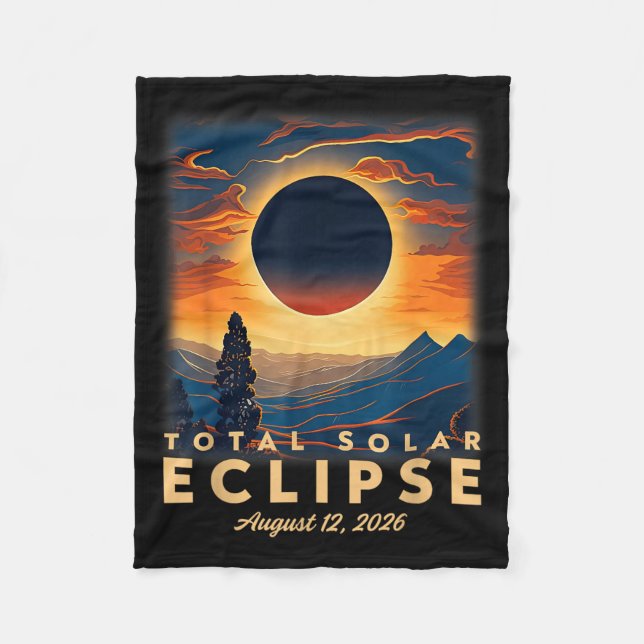 Retro Total Solar Eclipse August 12 2026 Astronomy Fleece Blanket (Front)