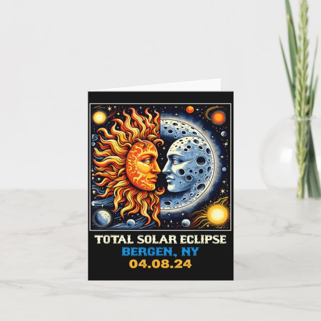 Retro Total Solar Eclipse Bergen New York Card (Front)