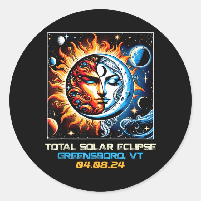 Retro Total Solar Eclipse Greensboro Vermont Classic Round Sticker (Front)