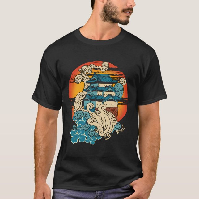 Retro Traditional Japanese Art Building Cityscape  T-Shirt (Front)