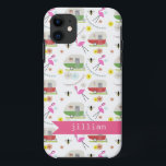 Retro Trailer & Flamingos Pattern Case-Mate iPhone Case<br><div class="desc">This product features a pattern which incorporates illustrations of retro vintage inspired camper trailers,  pink flamingos,  bees,  and flowers.</div>