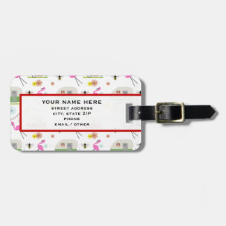 Retro Trailer & Flamingos Pattern Luggage Tag