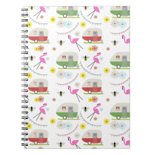 Retro Trailer & Flamingos Pattern Spiral Notebook