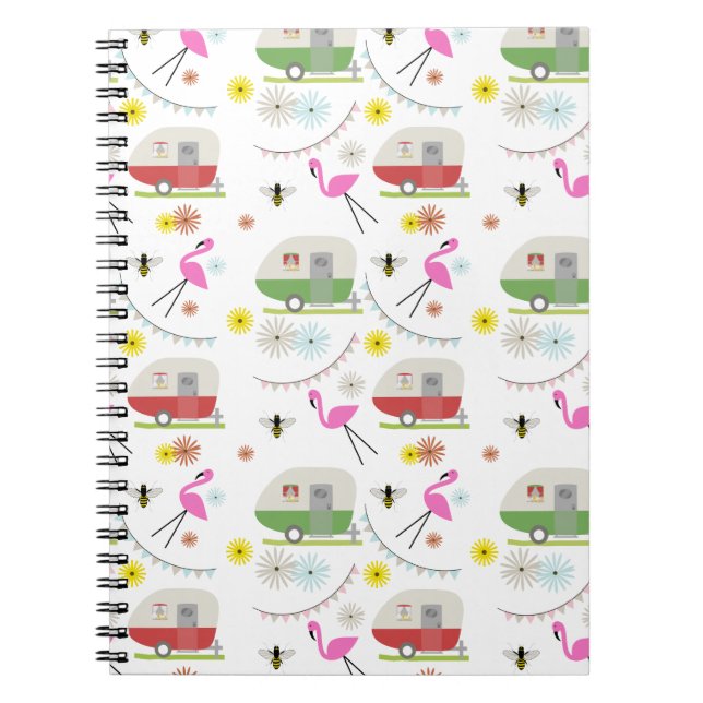 Retro Trailer & Flamingos Pattern Spiral Notebook (Front)