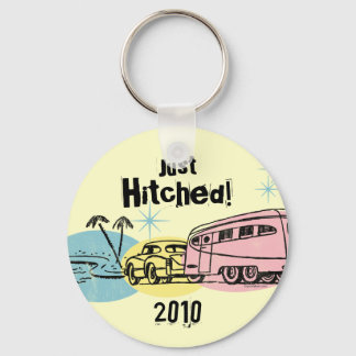 Retro Trailer Just Hitched Personalised Keychain