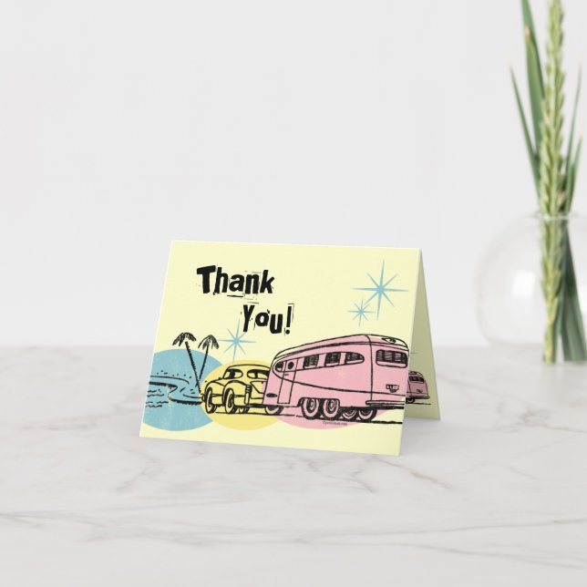 Retro Trailer Just Hitched Thank You Card (Front)