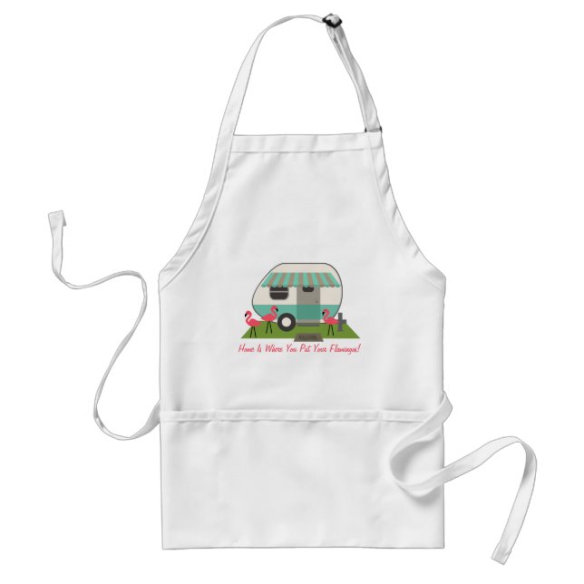 Retro Trailer & Pink Flamingos Camping Apron (Front)