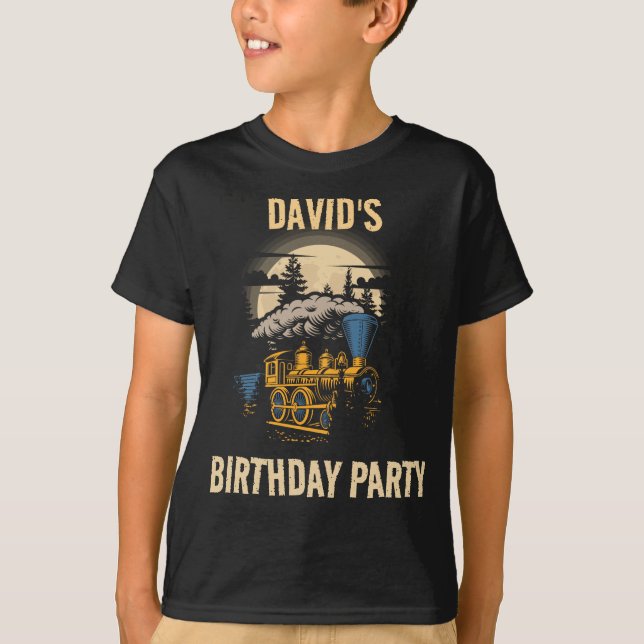 Retro train kids birthday party custom name T-Shirt (Front)