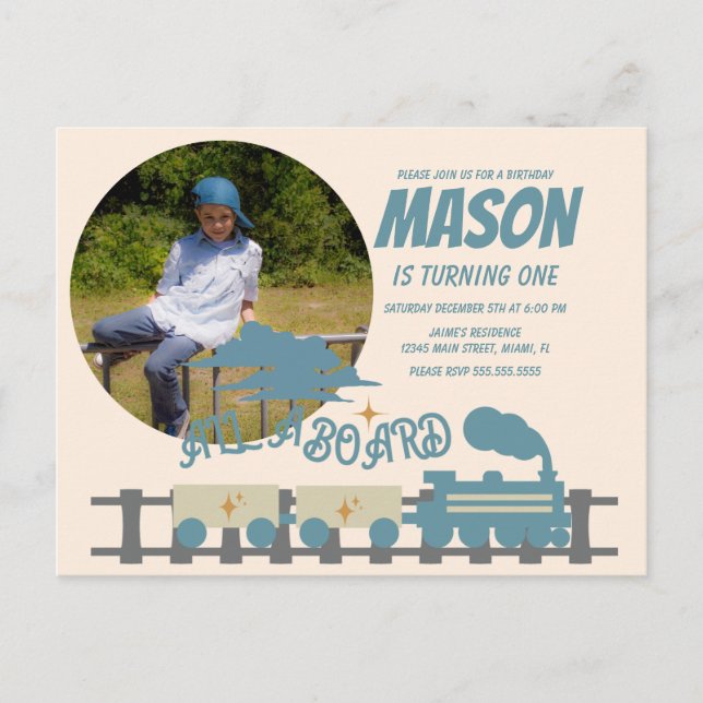 Retro Train Kids Birthday Party Earthy  Photo Postcard (Front)