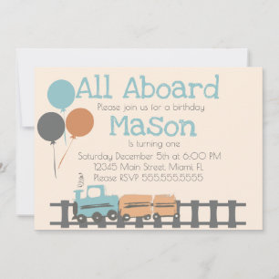 Retro Train Kids First Birthday Party Invitation