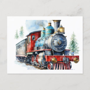 Retro Train Red Postcard
