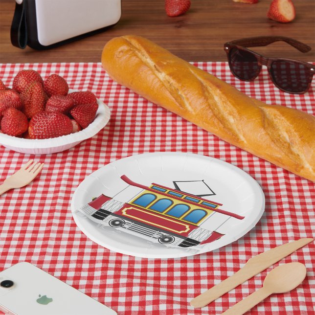 Retro Tram Illustration Paper Plate (Creator Uploaded)
