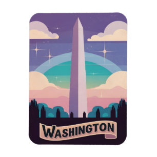 Retro Travel 80s Neon Washington Monument Lofi Art Magnet