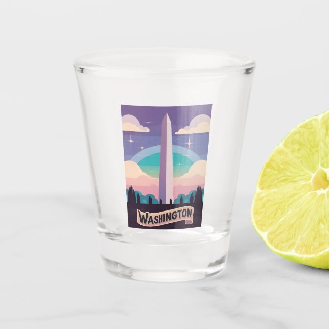 Retro Travel 80s Neon Washington Monument Lofi Art Shot Glass (Front)