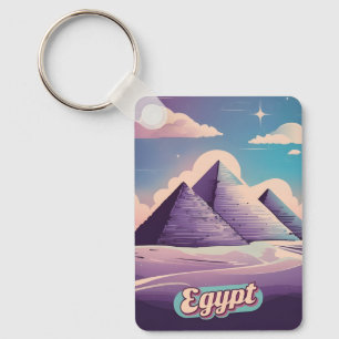 Retro Travel 80s Synthwave Ancient Egypt Pyramid Key Ring